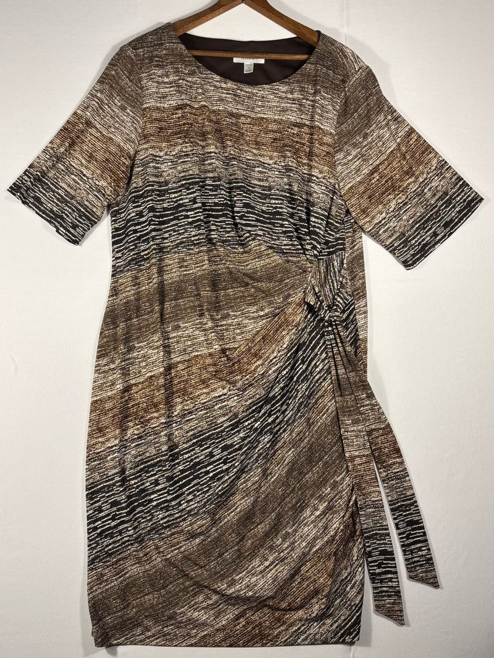 Dress Barn Women's 16 Brown Multi-Pattern Tie-Side Short Sleeve Dress